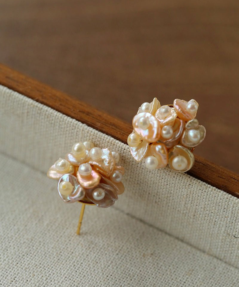 Cluster Pink & Purple Freshwater Pearl Earrings – Blooming Cherry Blossom Design - floysun