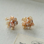 Cluster Pink & Purple Freshwater Pearl Earrings – Blooming Cherry Blossom Design - floysun