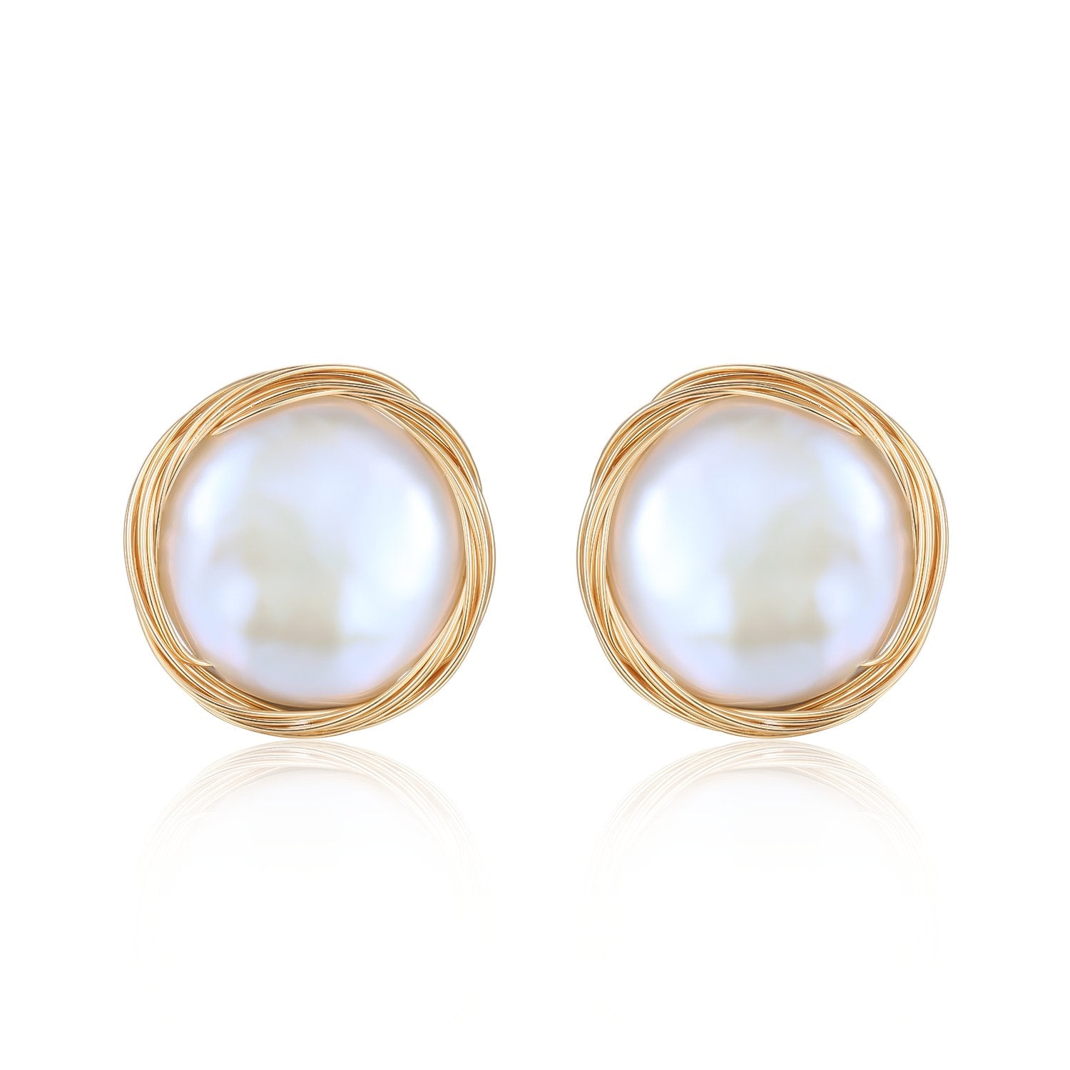 COCOKIM Geometric Series Circular Winding Ear Clip Pearl Ear Studs - floysun