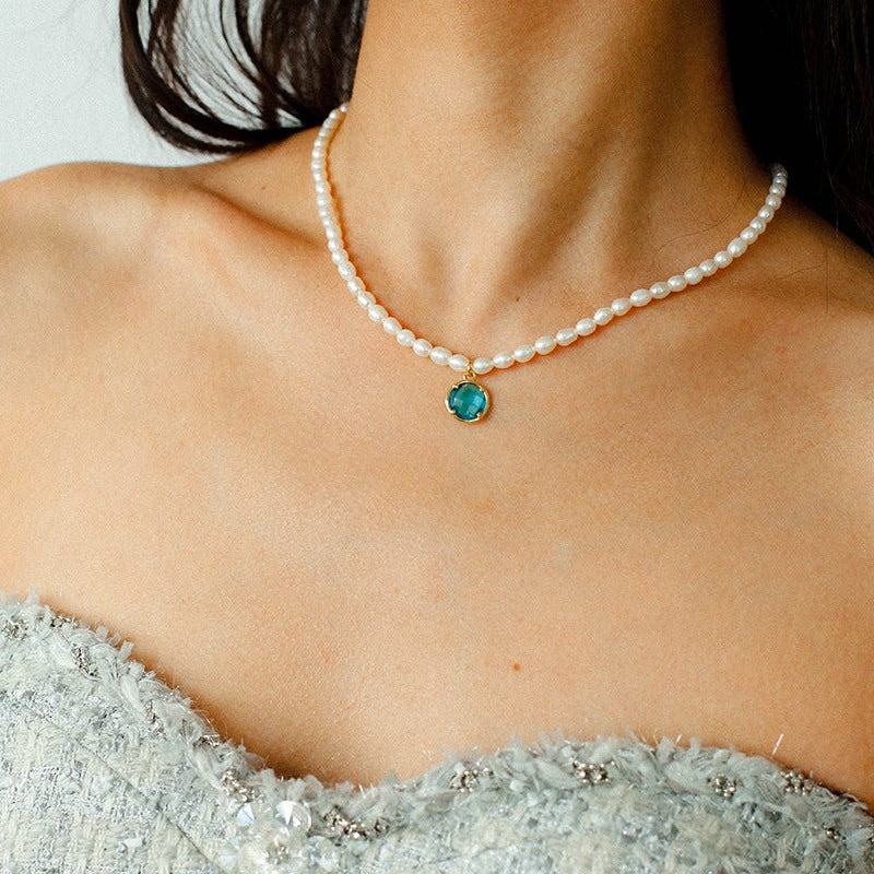Colored Zircon Freshwater Pearl Necklace - floysun