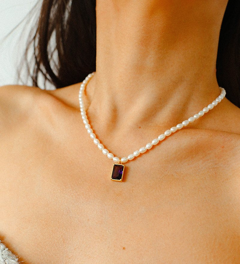 Colored Zircon Freshwater Pearl Necklace - floysun