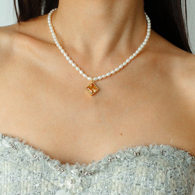 Colored Zircon Freshwater Pearl Necklace - floysun