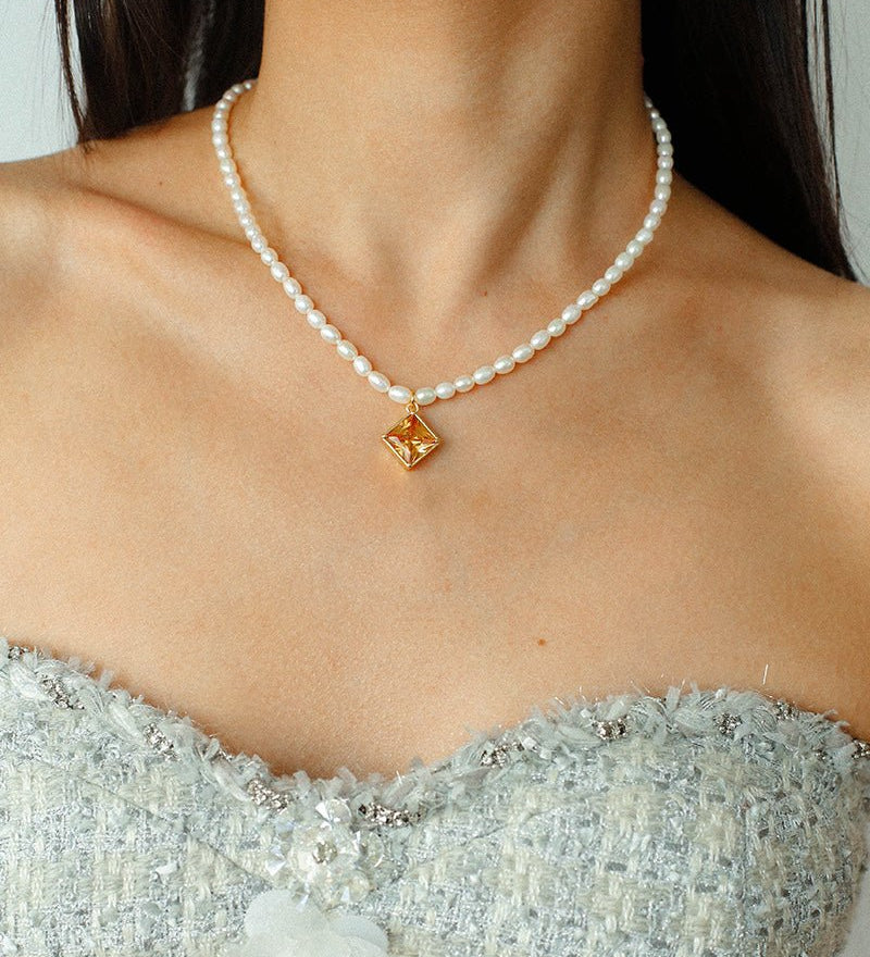 Colored Zircon Freshwater Pearl Necklace - floysun