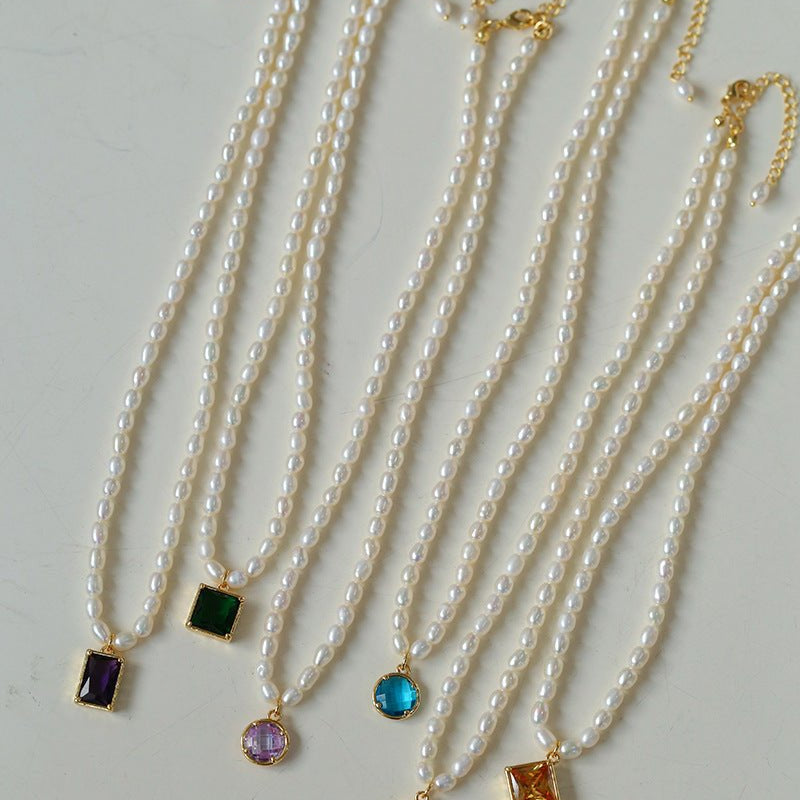Colored Zircon Freshwater Pearl Necklace - floysun