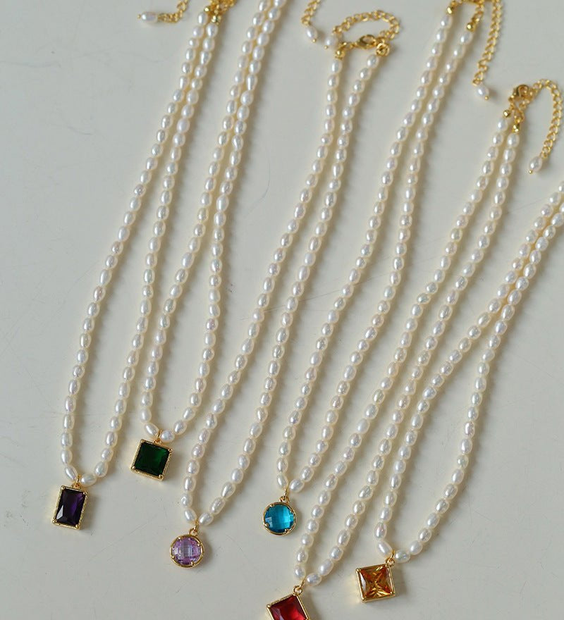 Colored Zircon Freshwater Pearl Necklace - floysun