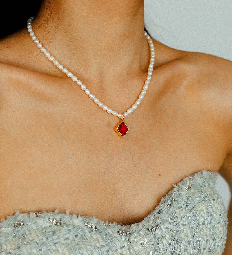 Colored Zircon Freshwater Pearl Necklace - floysun