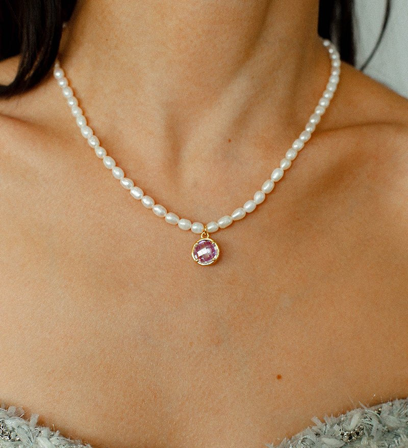 Colored Zircon Freshwater Pearl Necklace - floysun