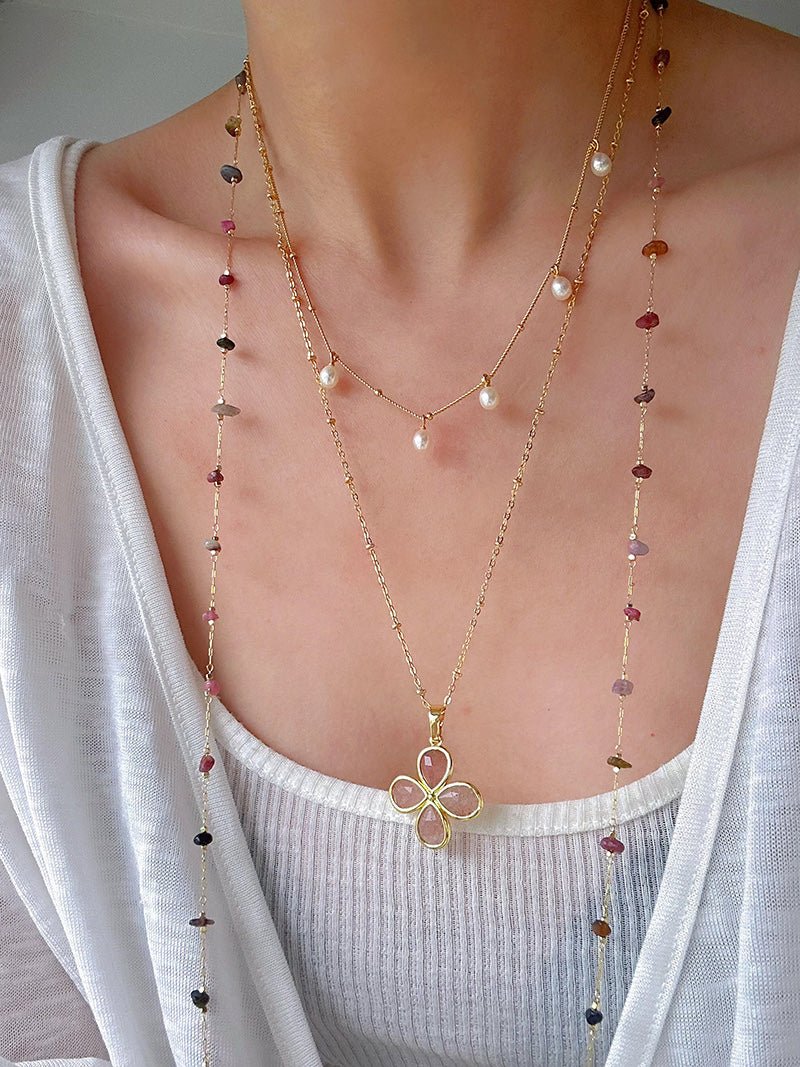 Colorful Chip Bead Starry Collarbone Necklace (Turquoise & Tourmaline) - floysun