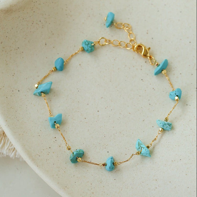 Colorful Chip Stone Starry Thin Bracelet (Turquoise & Tourmaline) - floysun