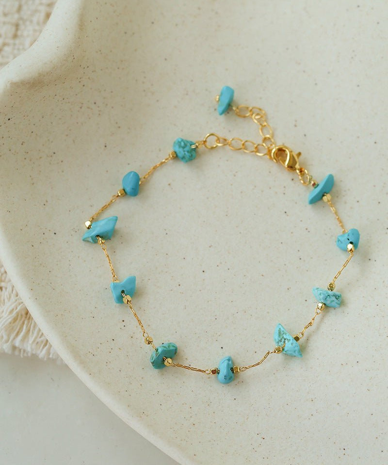Colorful Chip Stone Starry Thin Bracelet (Turquoise & Tourmaline) - floysun