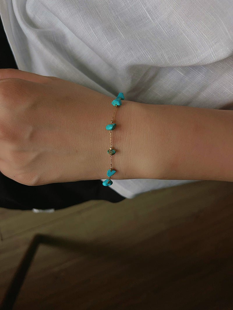 Colorful Chip Stone Starry Thin Bracelet (Turquoise & Tourmaline) - floysun
