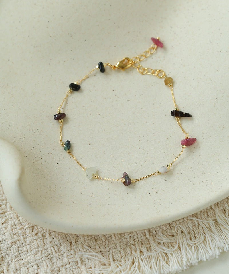 Colorful Chip Stone Starry Thin Bracelet (Turquoise & Tourmaline) - floysun
