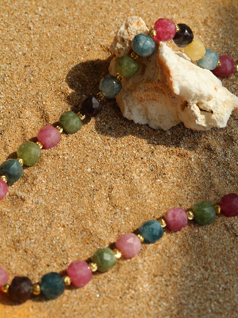 Colorful Dopamine Candy Tourmaline Beaded Necklace - floysun