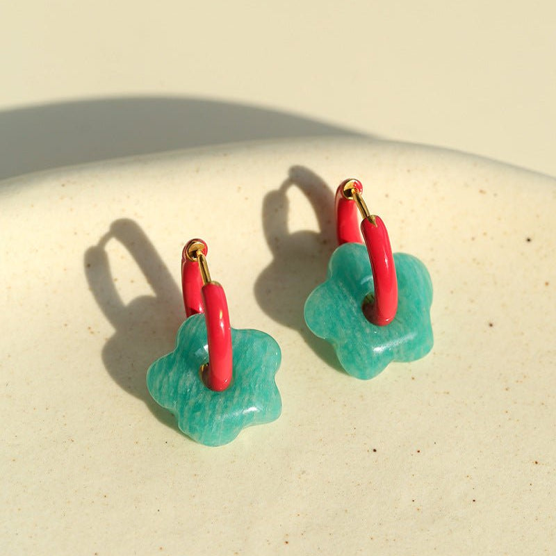 Colorful Enamel Flower Hoop Earrings - floysun