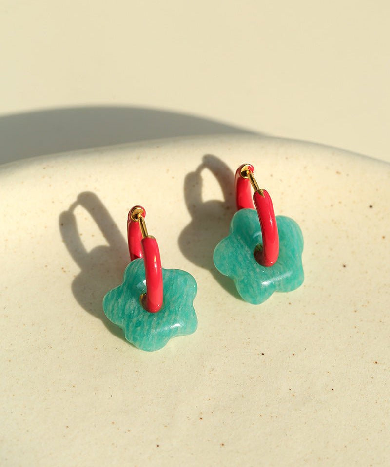 Colorful Enamel Flower Hoop Earrings - floysun
