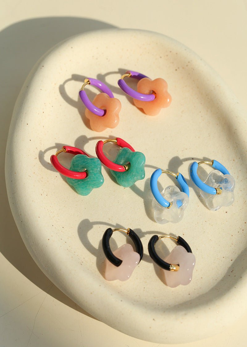 Colorful Enamel Flower Hoop Earrings - floysun