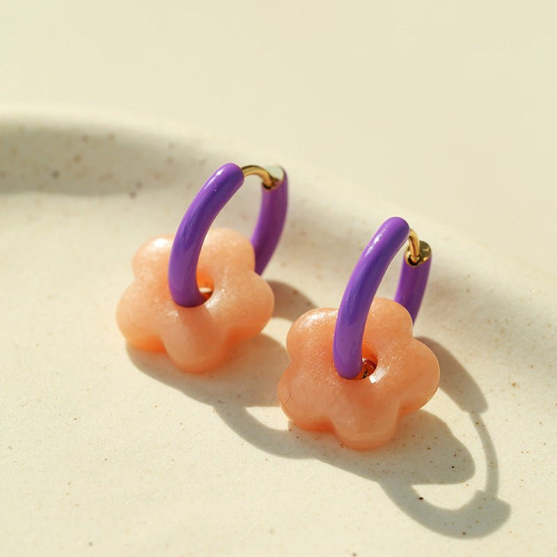Colorful Enamel Flower Hoop Earrings - floysun