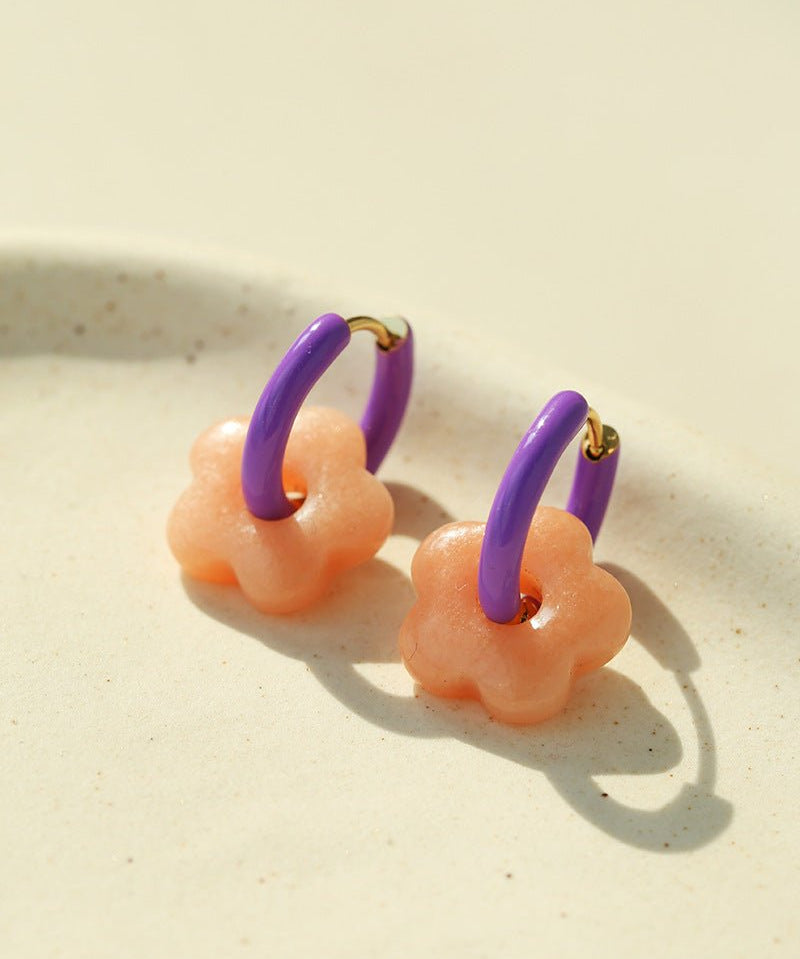 Colorful Enamel Flower Hoop Earrings - floysun