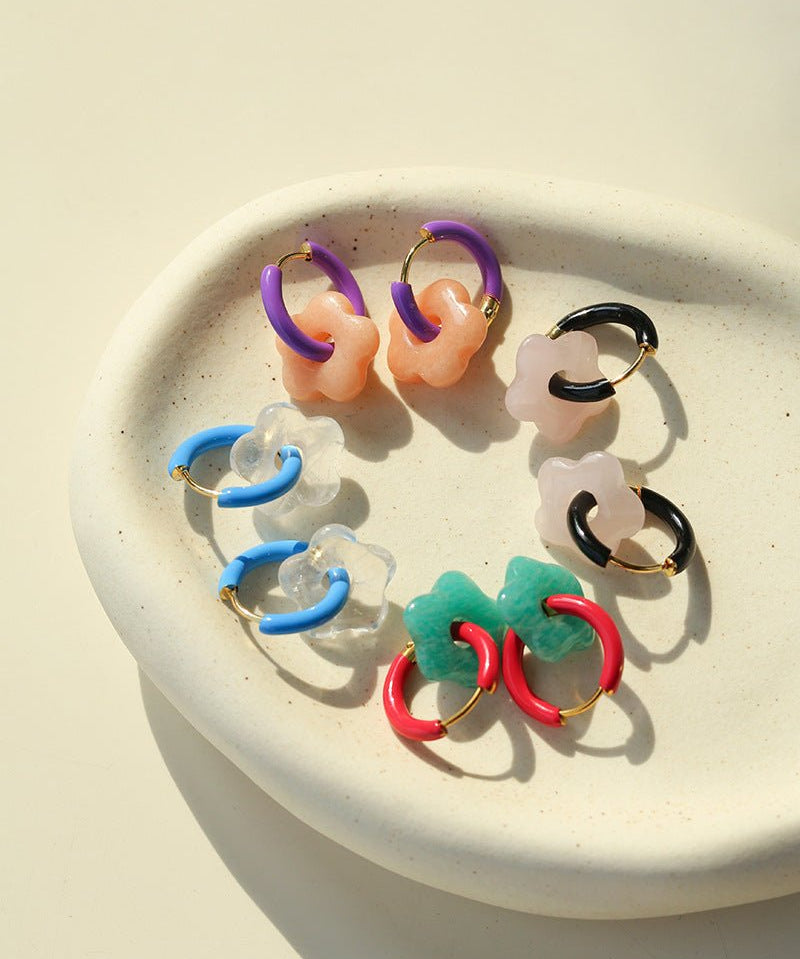 Colorful Enamel Flower Hoop Earrings - floysun