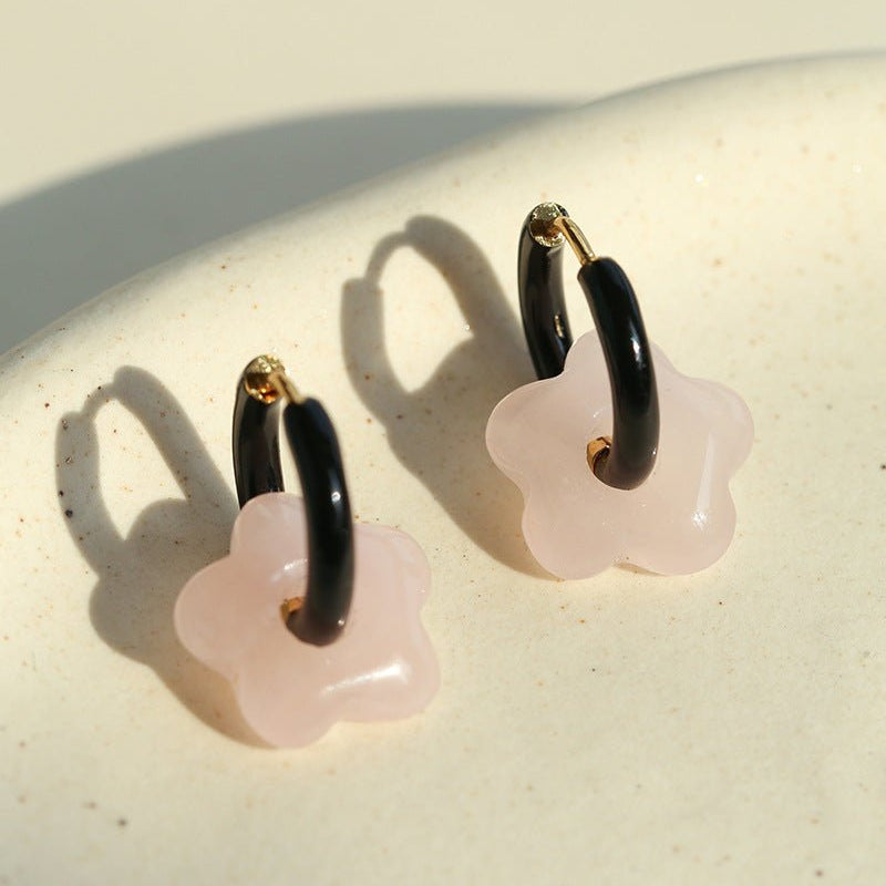 Colorful Enamel Flower Hoop Earrings - floysun