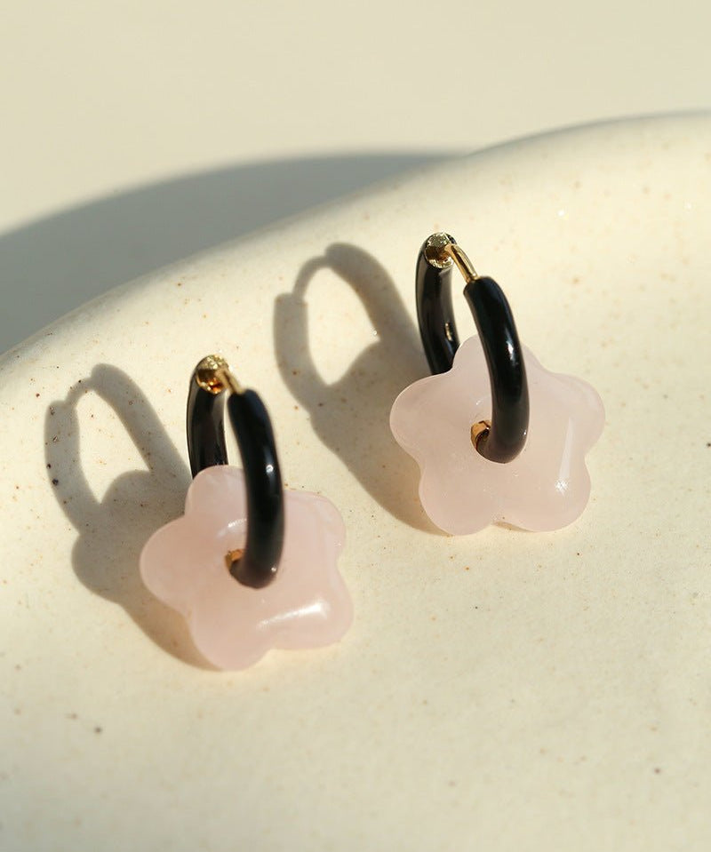 Colorful Enamel Flower Hoop Earrings - floysun