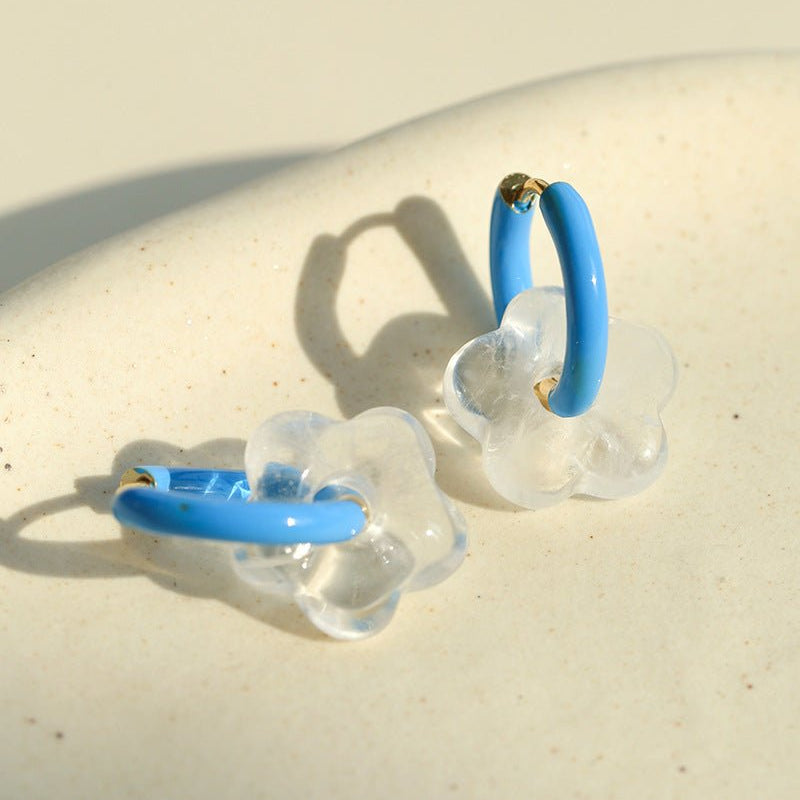 Colorful Enamel Flower Hoop Earrings - floysun