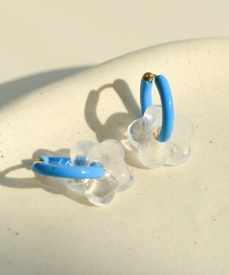 Colorful Enamel Flower Hoop Earrings - floysun