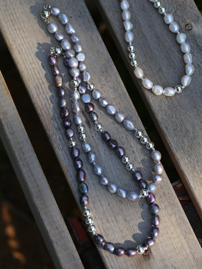 Colorful Freshwater Pearl and Silver Ball Beaded Necklace - floysun