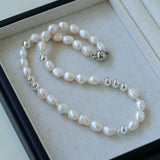 Colorful Freshwater Pearl and Silver Ball Beaded Necklace - floysun