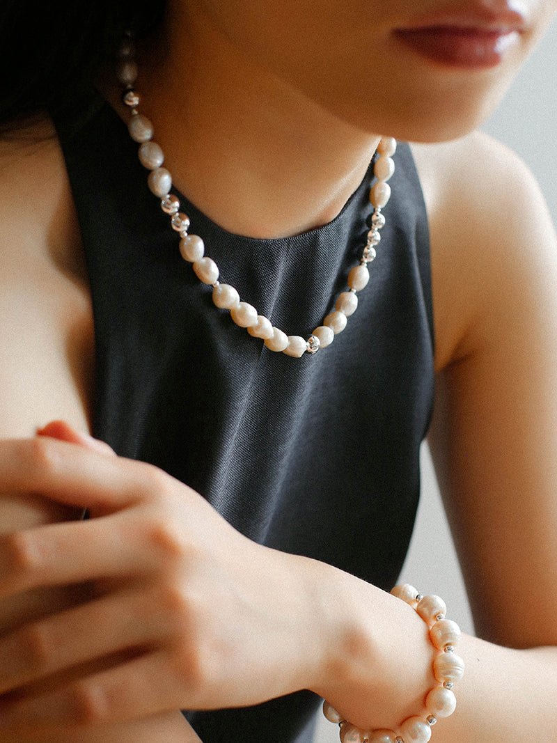 Colorful Freshwater Pearl and Silver Ball Beaded Necklace - floysun