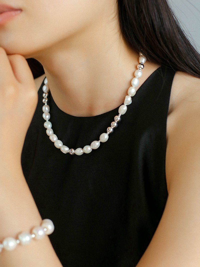 Colorful Freshwater Pearl and Silver Ball Beaded Necklace - floysun