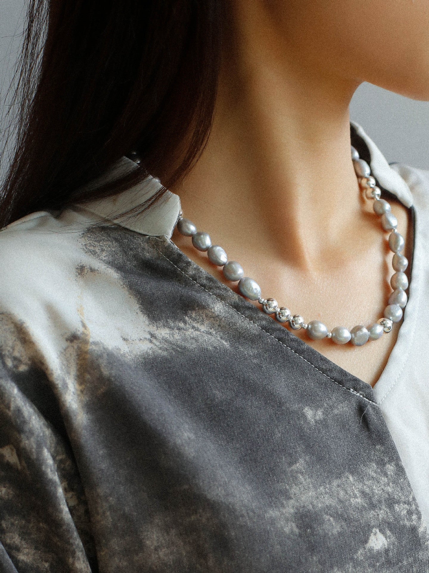 Colorful Freshwater Pearl and Silver Ball Beaded Necklace - floysun