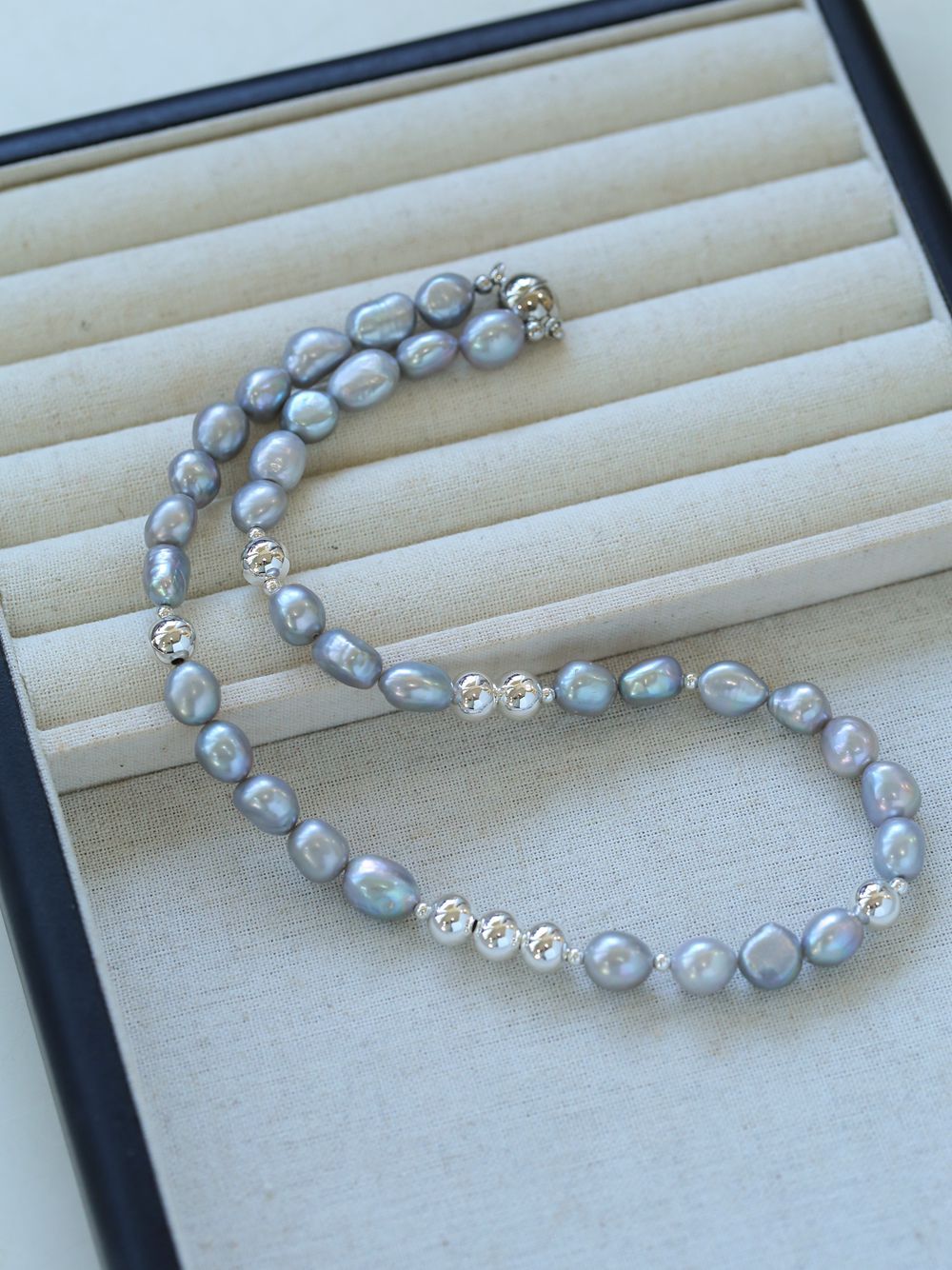 Colorful Freshwater Pearl and Silver Ball Beaded Necklace - floysun