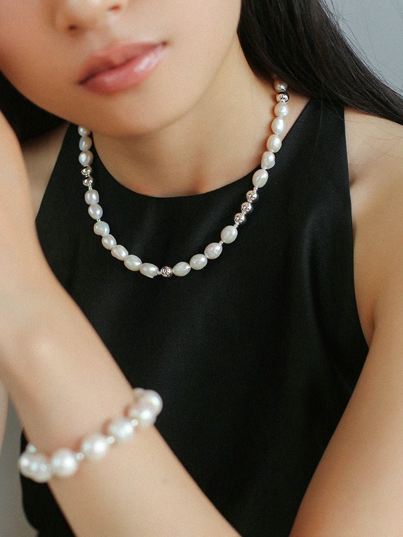 Colorful Freshwater Pearl and Silver Ball Beaded Necklace - floysun