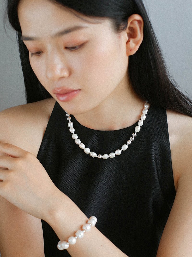 Colorful Freshwater Pearl and Silver Ball Beaded Necklace - floysun