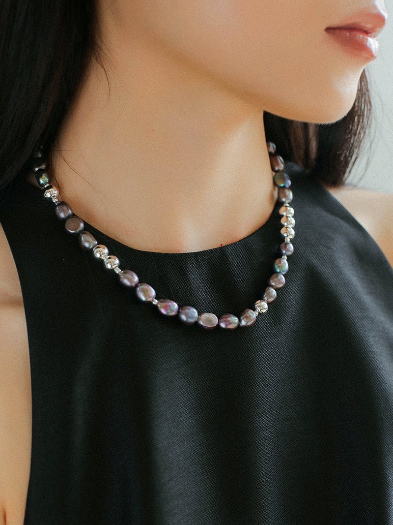 Colorful Freshwater Pearl and Silver Ball Beaded Necklace - floysun