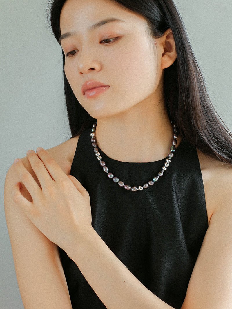 Colorful Freshwater Pearl and Silver Ball Beaded Necklace - floysun