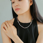 Colorful Freshwater Pearl and Silver Ball Beaded Necklace - floysun