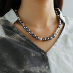 Colorful Freshwater Pearl and Silver Ball Beaded Necklace - floysun