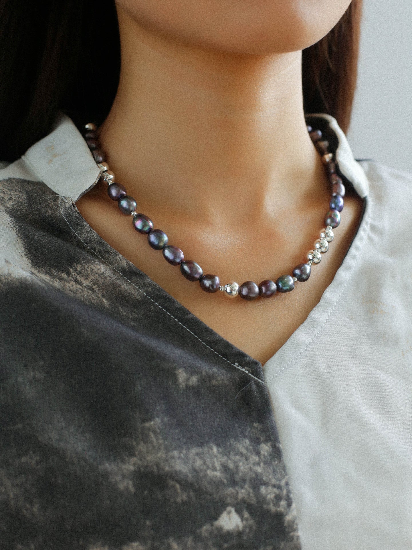 Colorful Freshwater Pearl and Silver Ball Beaded Necklace - floysun