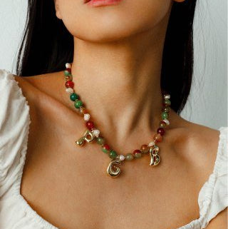 Colorful Gemstone Initial Necklace - floysun