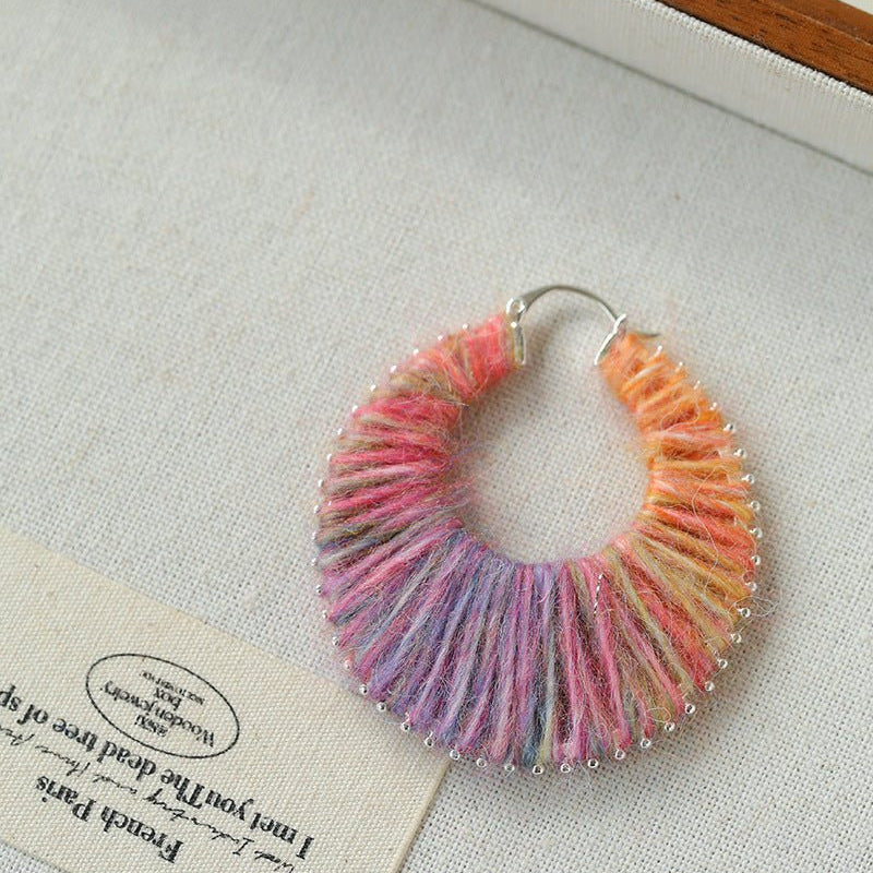 Colorful Gradient Yarn Woven Hoop Earrings - floysun