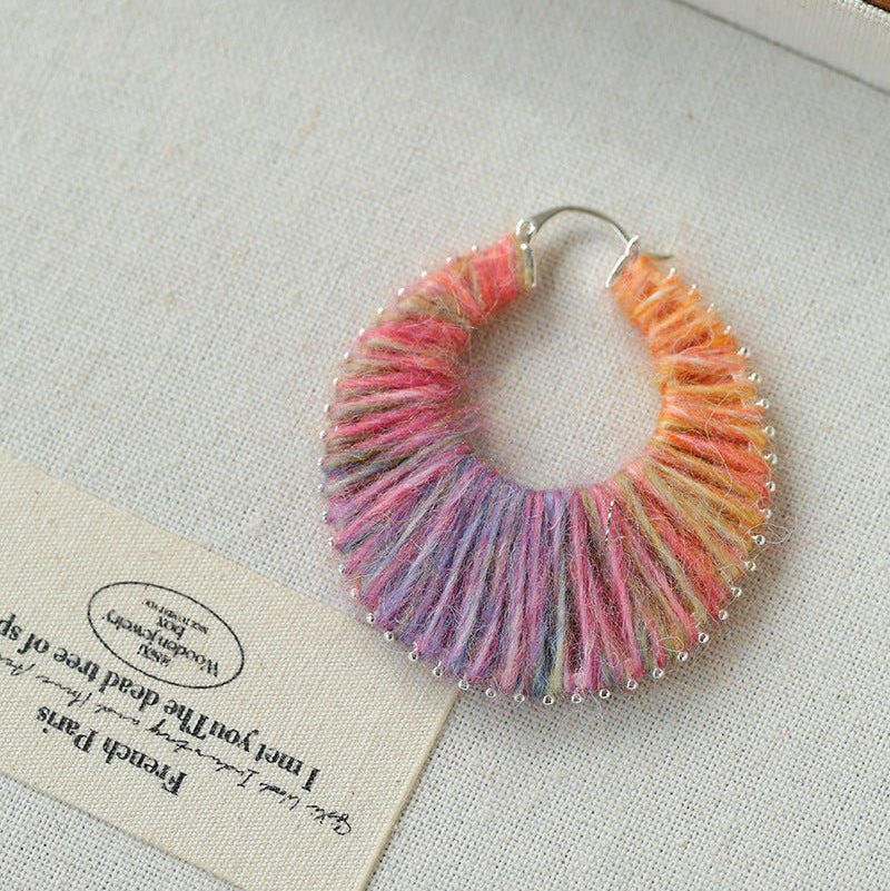 Colorful Gradient Yarn Woven Hoop Earrings - floysun