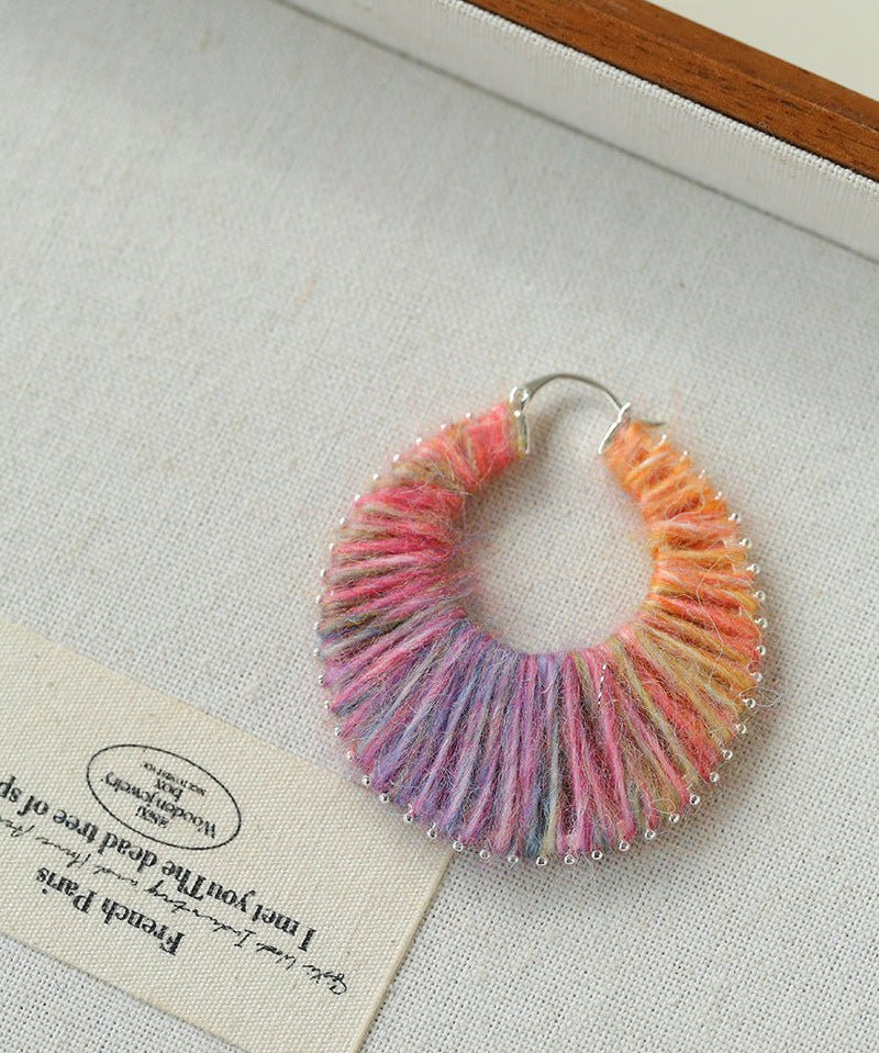Colorful Gradient Yarn Woven Hoop Earrings - floysun