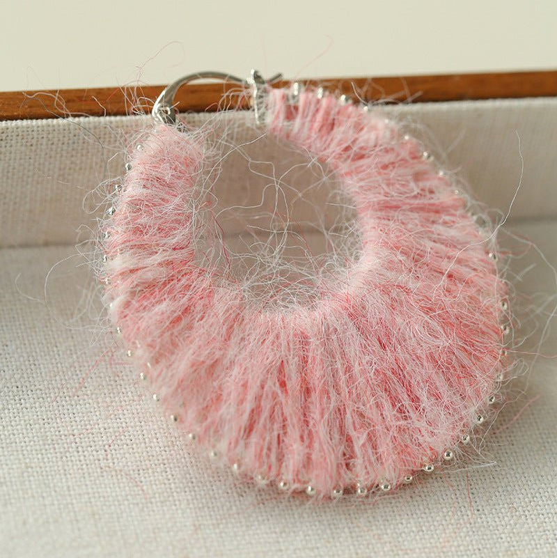 Colorful Gradient Yarn Woven Hoop Earrings - floysun