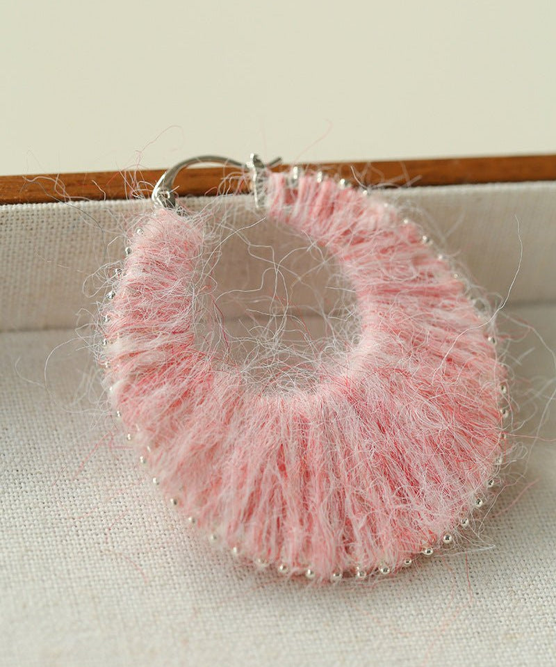 Colorful Gradient Yarn Woven Hoop Earrings - floysun