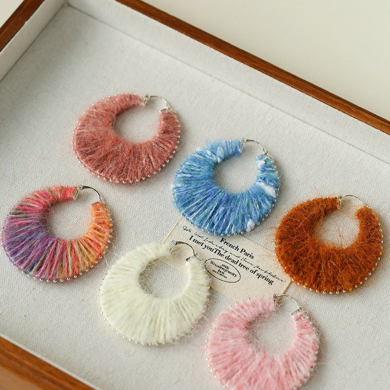 Colorful Gradient Yarn Woven Hoop Earrings - floysun