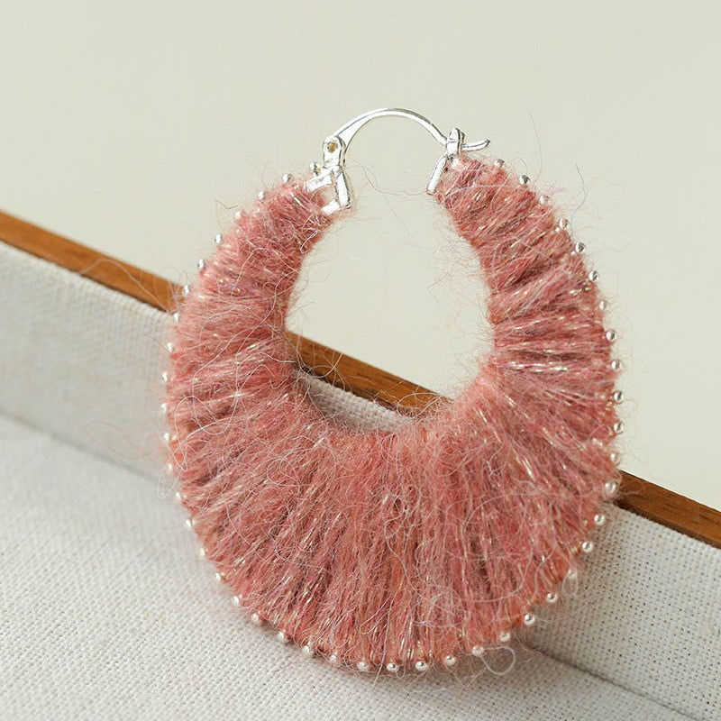 Colorful Gradient Yarn Woven Hoop Earrings - floysun