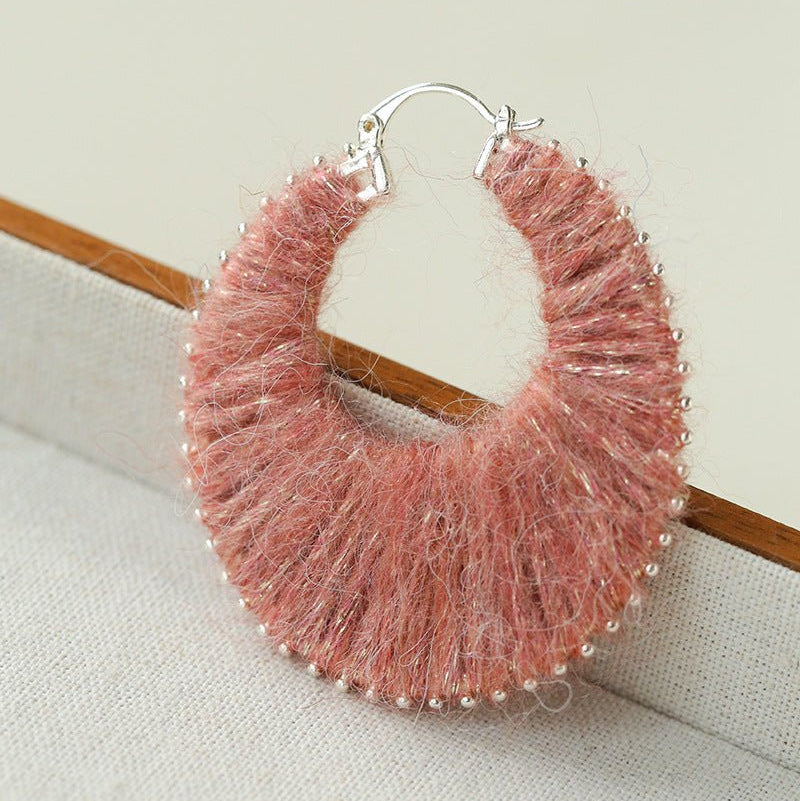 Colorful Gradient Yarn Woven Hoop Earrings - floysun