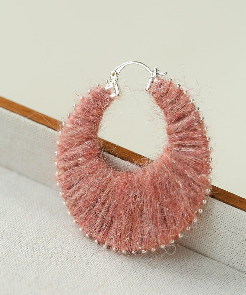 Colorful Gradient Yarn Woven Hoop Earrings - floysun